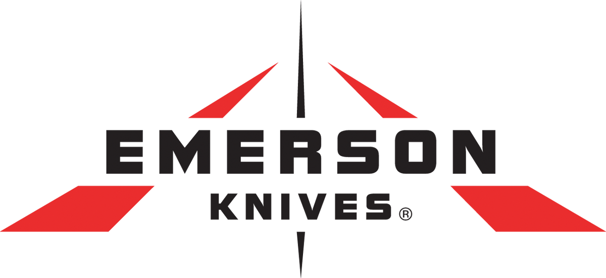 Emerson Knives logo with red and black design on a white background