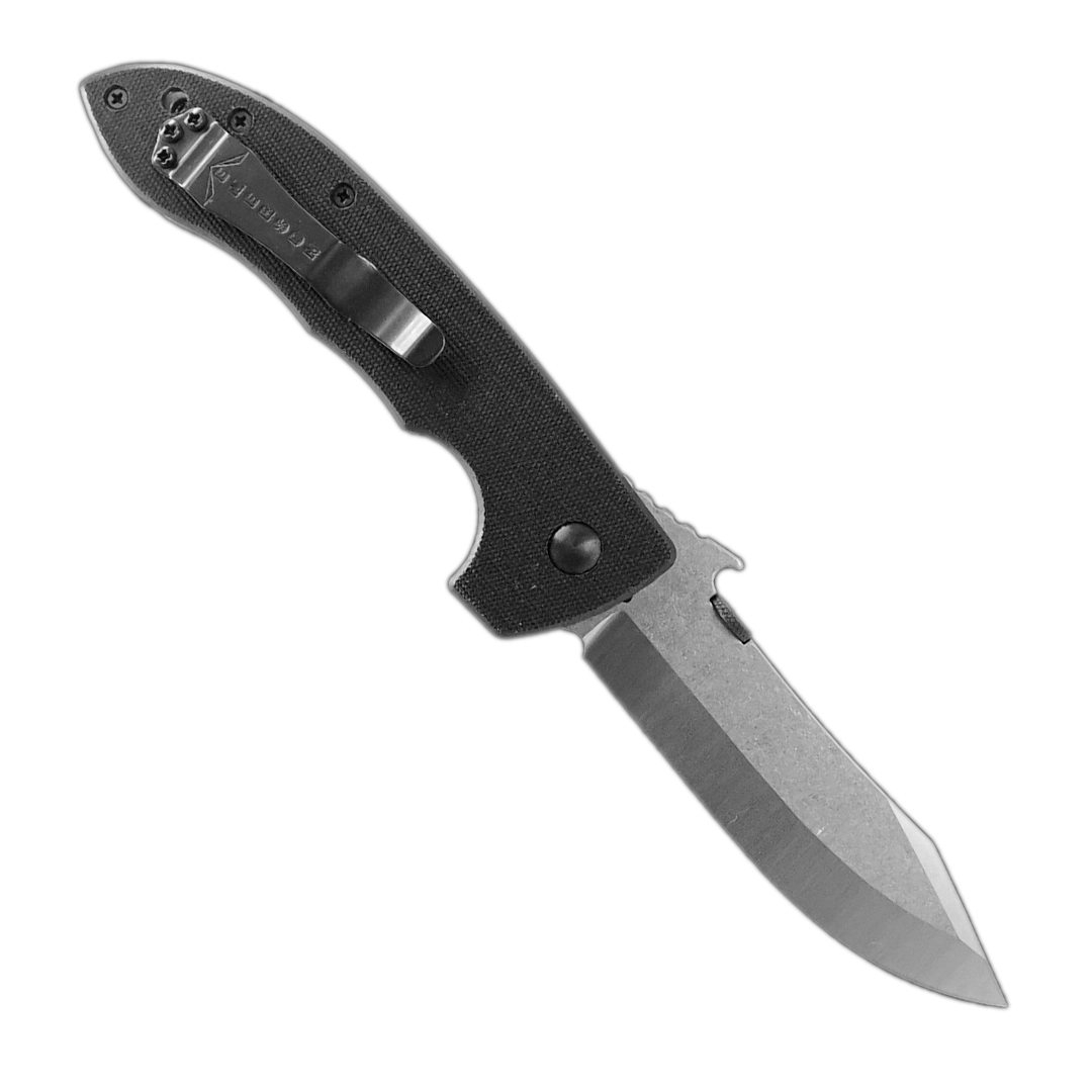 The Emerson Knives, Inc. CQC-8 is a folding pocket knife featuring a black textured handle and a silver, partially serrated blade, shown open against a white background.