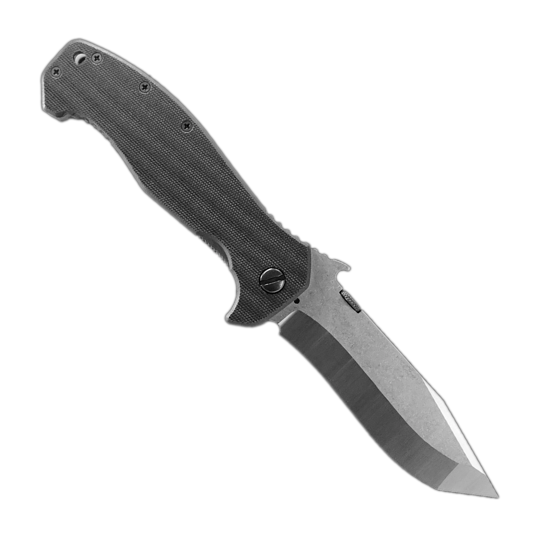 The Emerson Knives, Inc. CQC-15 - Left-Handed is a folding pocket knife with a black textured handle, a partially serrated silver tanto point blade, pocket clip, and visible handle screws, inspired by the original Emerson CQC-15.